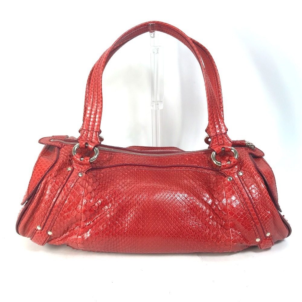 Celine Leather Python Boston Bag Shoulder Red Travel